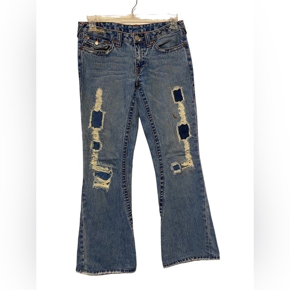 TRUE Religion Flare Distressed Jeans, vintage size 30, used condition, - Picture 1 of 9
